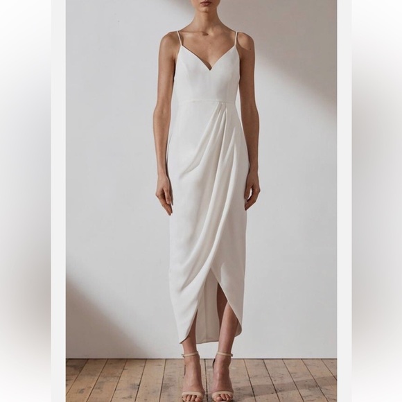 Shona Joy Draped Cocktail Midi Dress Ivory Size 6 - Picture 1 of 10